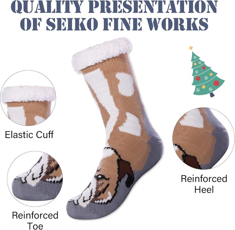 LINEMIN Mens Warm Slipper Socks Soft Cozy Fuzzy Fleece-Lined Winter Non Slip Indoor Christmas Socks - Image 5